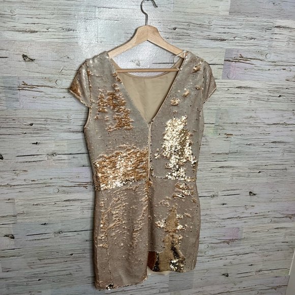 Vince Camuto Gold Sequin Cream Mini Dress Party Formal Prom Event Pageant Kawaii - Picture 6 of 7